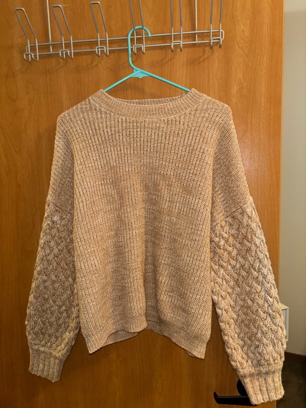 Sanctuary Beige Cable-Sleeve Crew Neck Sweater
